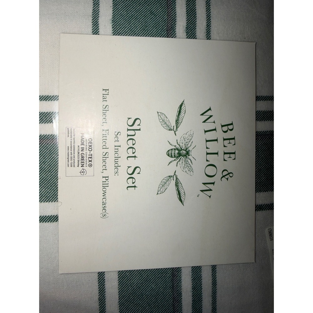Bee and Willow Winter Plaid Queen Sheet Set Green‎ White Farmhouse Bedding NEW